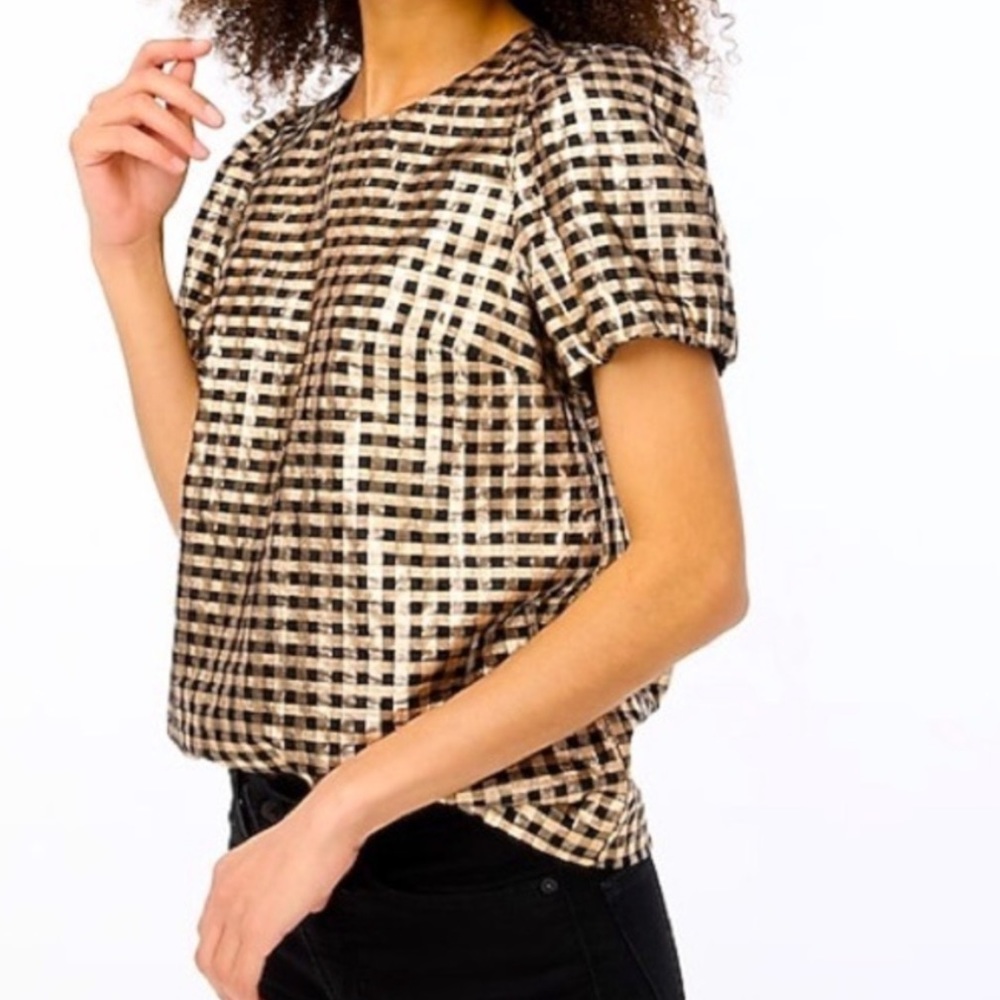 J Crew Factory LUREX® PUFF-SLEEVE TOP XS